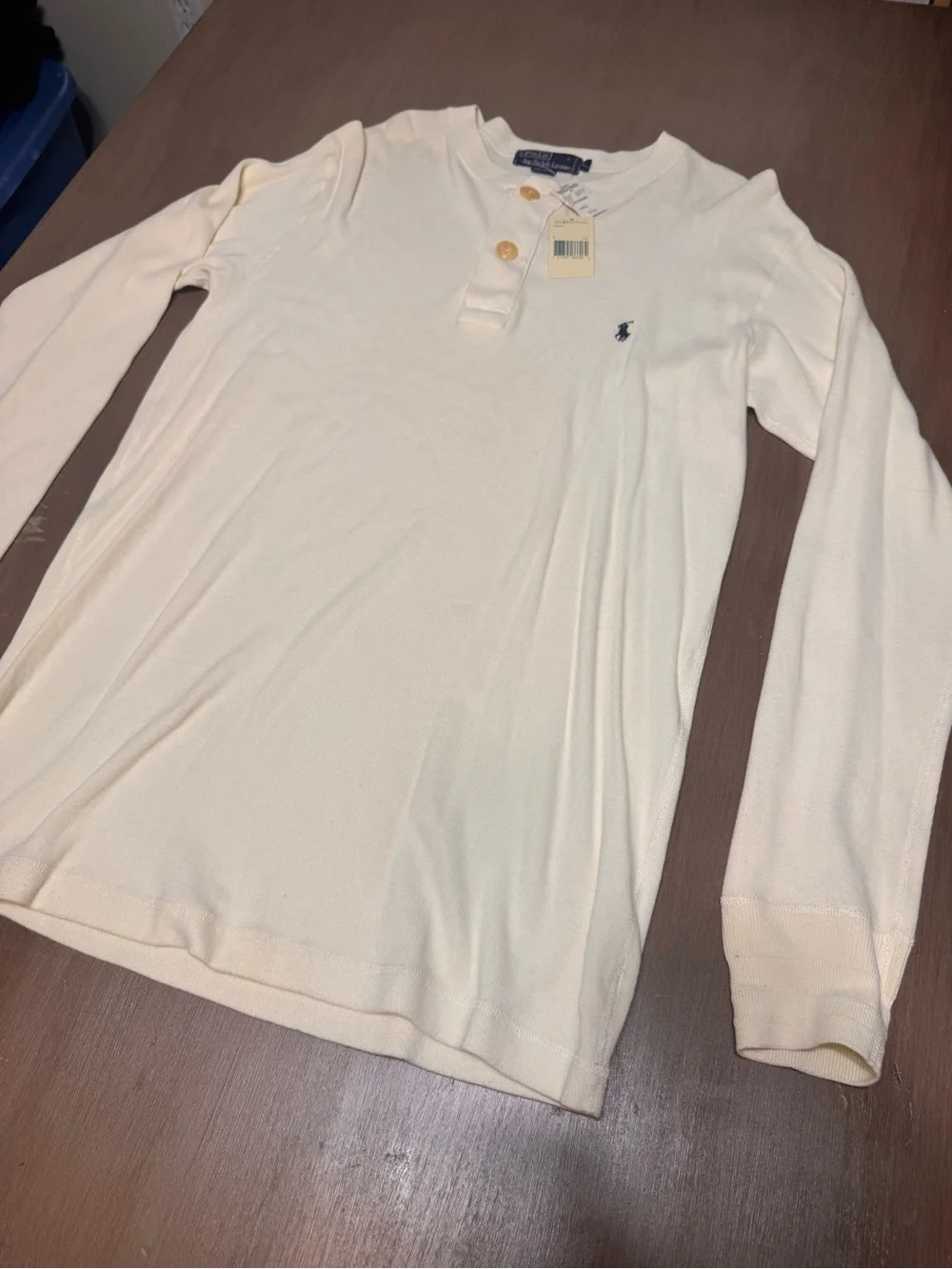 Polo Ralph Lauren NWT Mens L Henley Pullover Sweatshirt Cream Pony Cotton Preppy